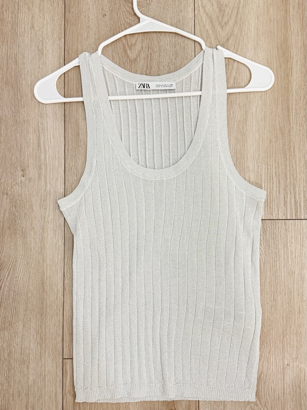 Zara Silver Ribbed Scoop Neck Tank